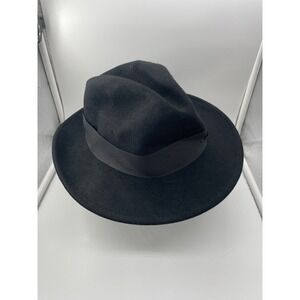 Wigens Mens Black Wool Felt Fedora Hat Water Repellent Crushable L/XL 7.5